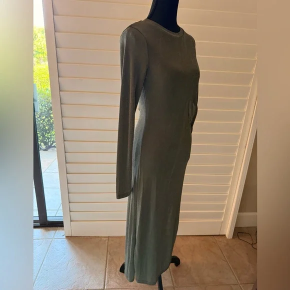 Marion Cutout Olive Long Sleeve Midi Dress - Picture 2 of 10